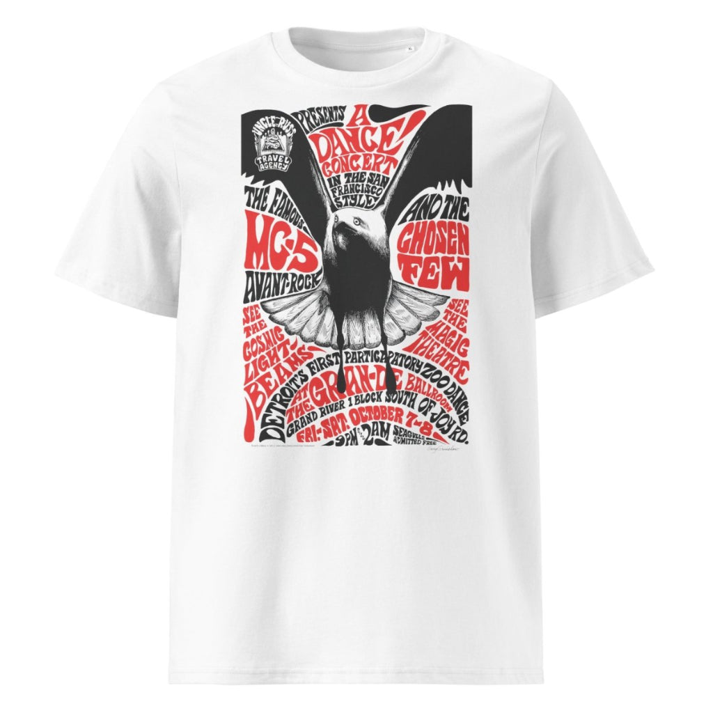 “Seagull” by Gary Grimshaw Unisex organic cotton t-shirt - White - Retroactv Merch Inc.